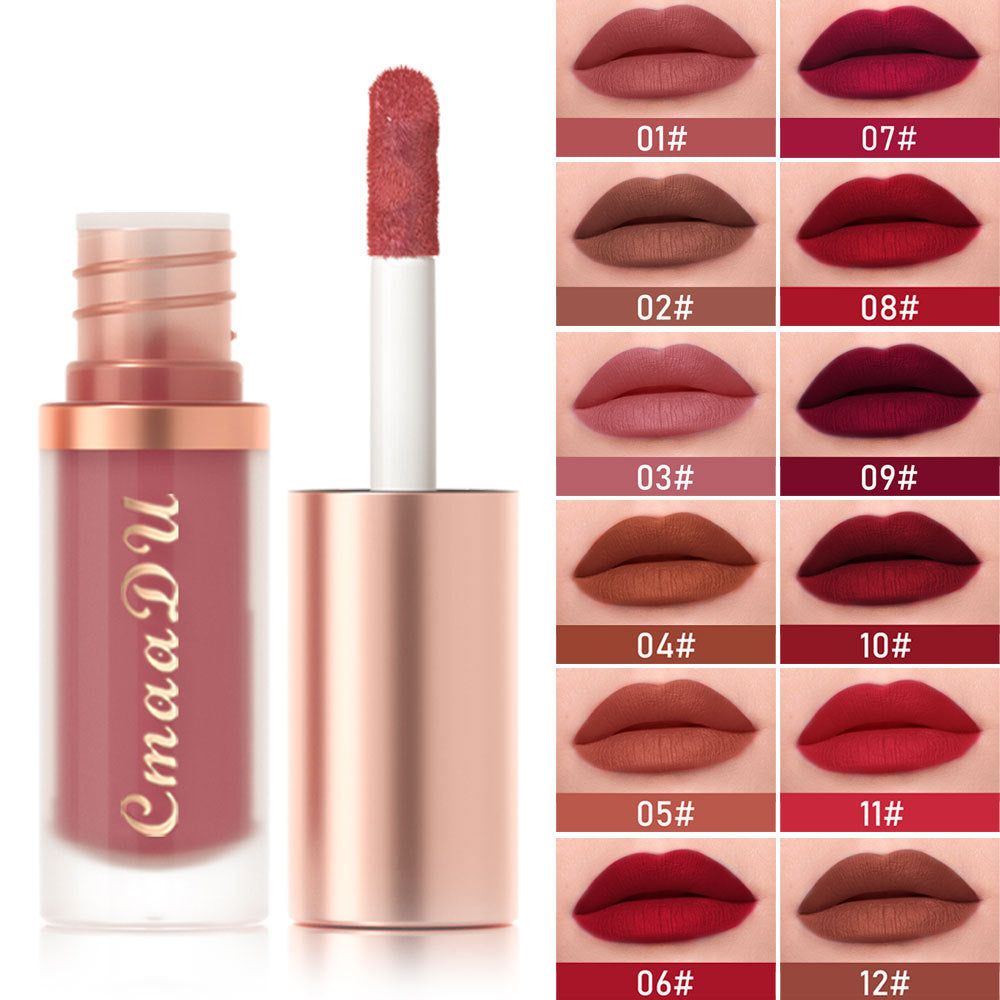 CmaaDu 12-color Lipstick Velvet Lip Gloss Single Lip Lacquer Matte Finish No Stain On Cup Fade