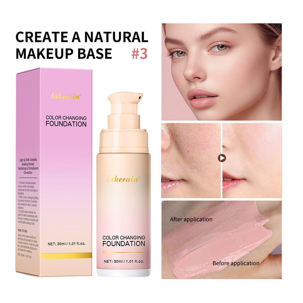Lakerain Discoloration Liquid Foundation Concealer Long-lasting Natural