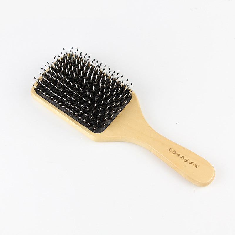 Boar Bristle Airbag Comb Bamboo Wood Massage