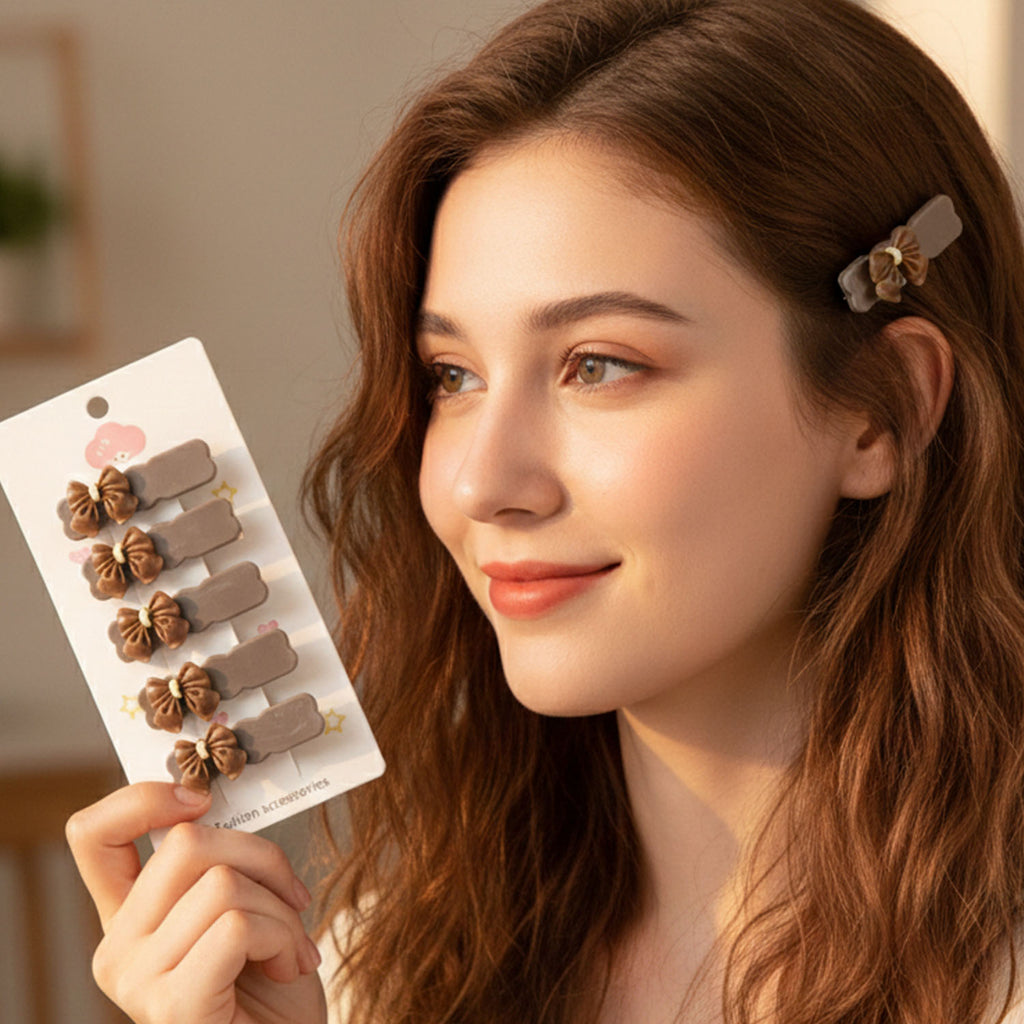 Elegant Bow Design Decorative Hair Clip Set (5 Pc)