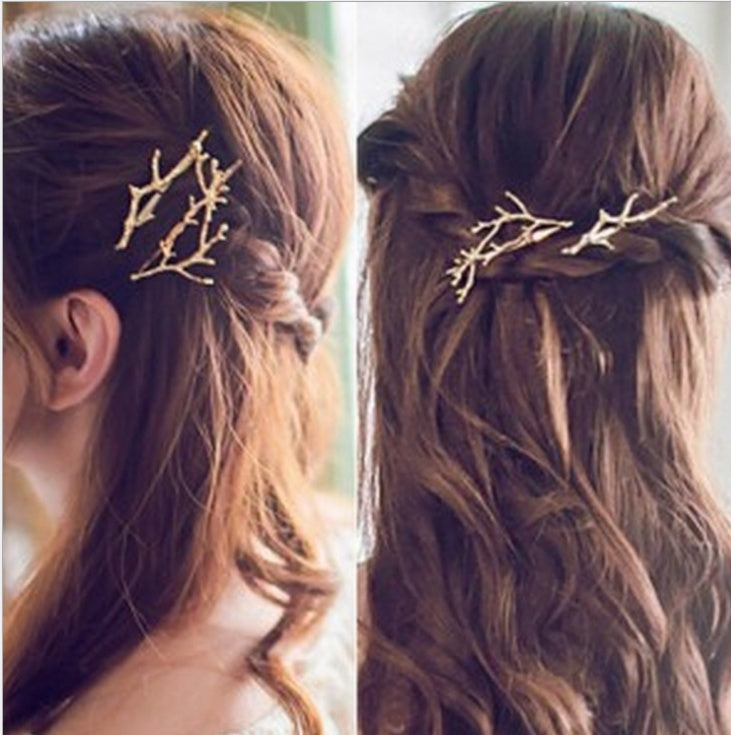 Korea hair accessories fairy antlers branch metal edge clip side clip hairpin fashion personality princess clip side folder