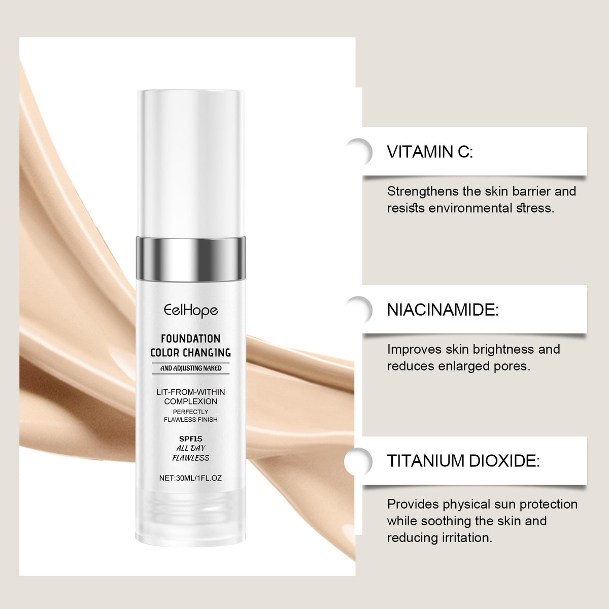 Eelhope Temperature Change Concealing Foundation Natural Moisturizing