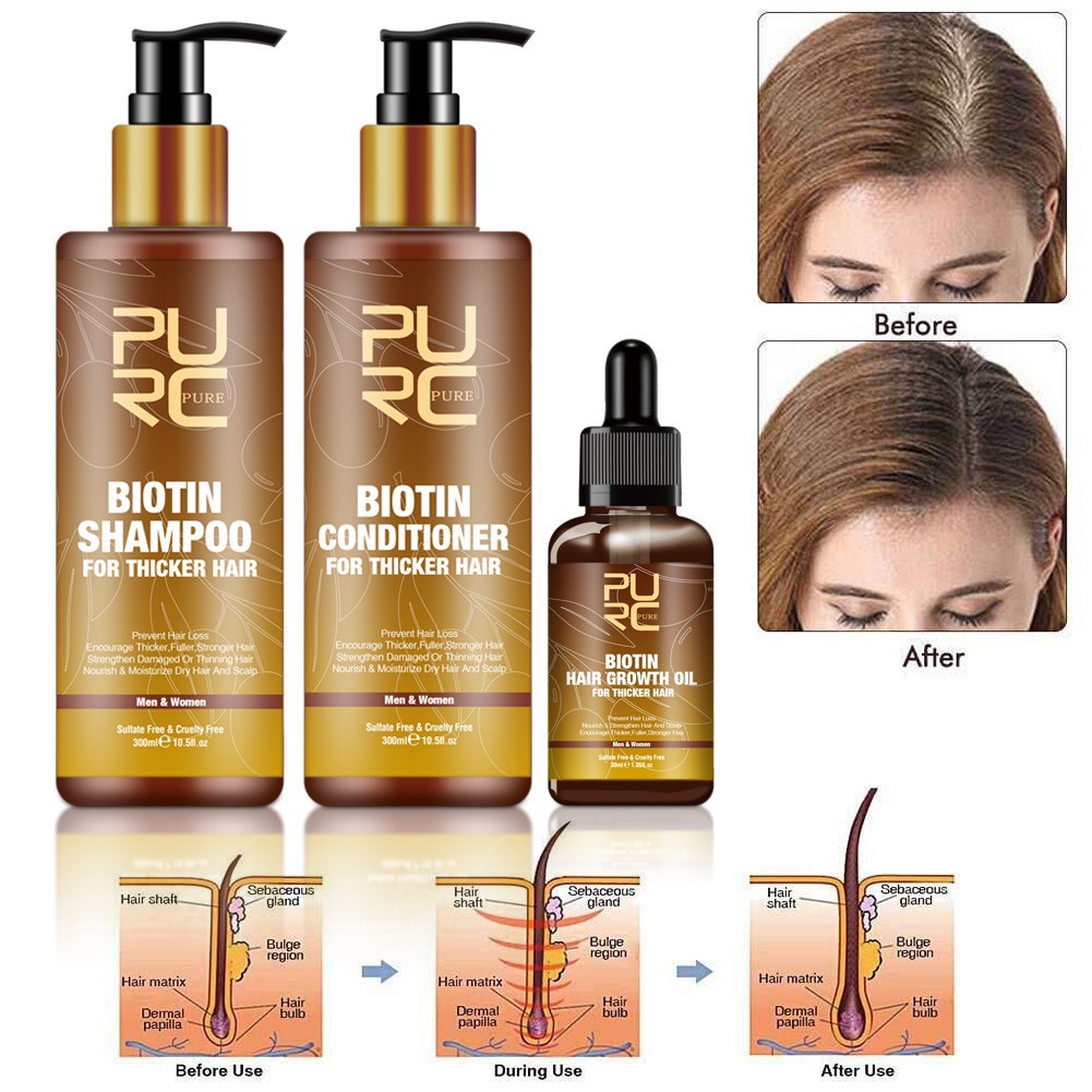 PURE Hair Care Ginger Biotin Three-piece Shampoo Conditioner Nourishing Dry And Frizz Essential Oil