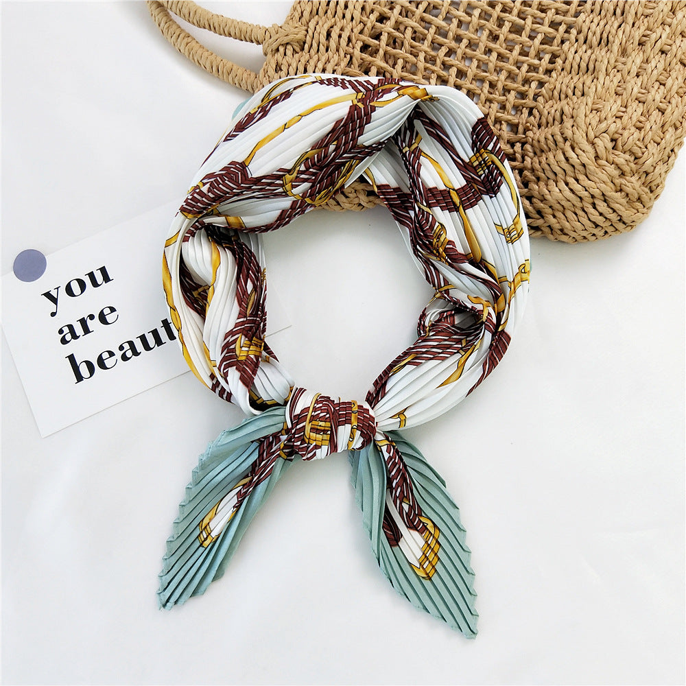 Desert Travel Pleated Small Square Towel Silk Skin Markf French Skin Markf Sun Protection Hair Band Women's Spring And Autumn Matching Shirt Suit Summer