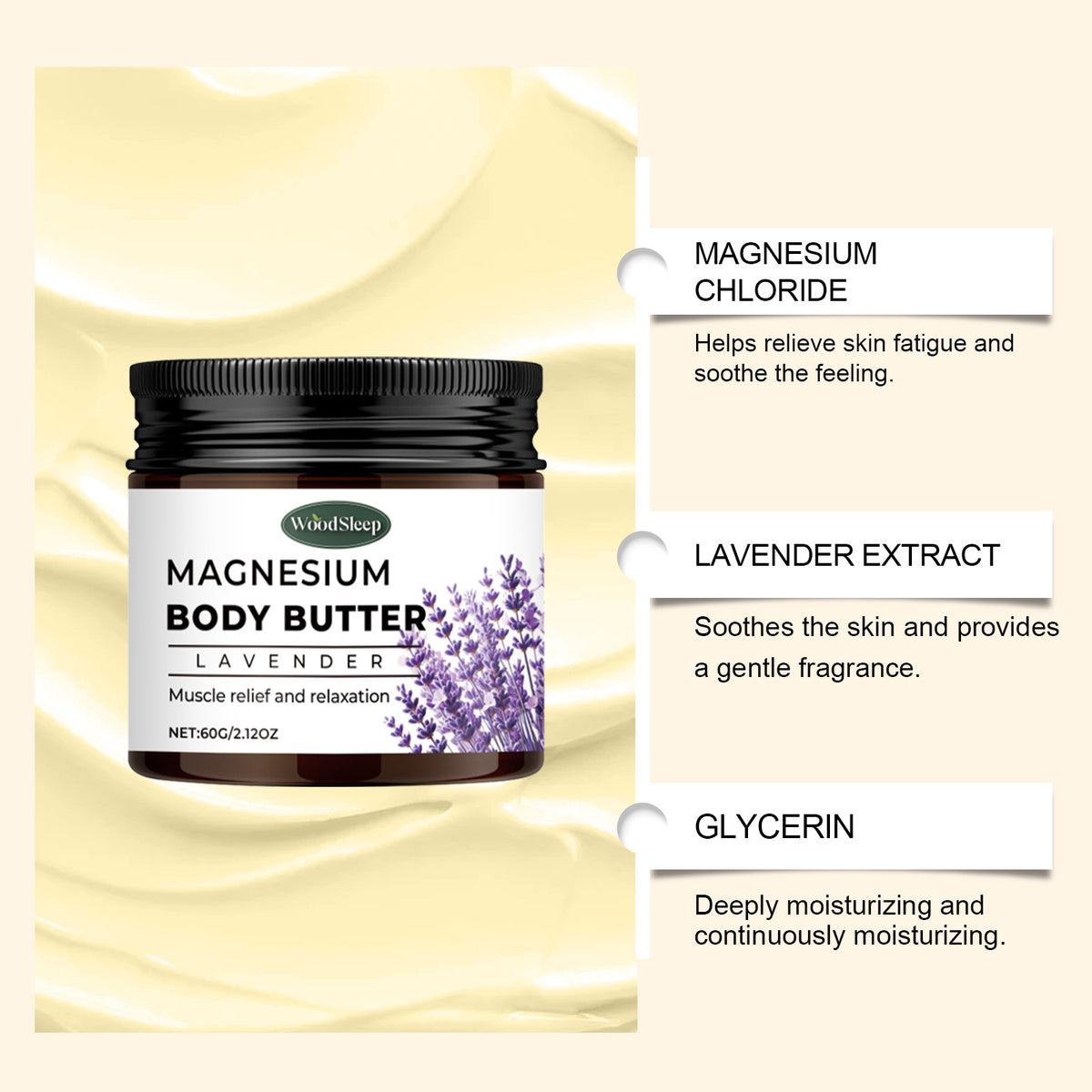 WoodSleeep Lavender Magnesium Body Soothing Cream