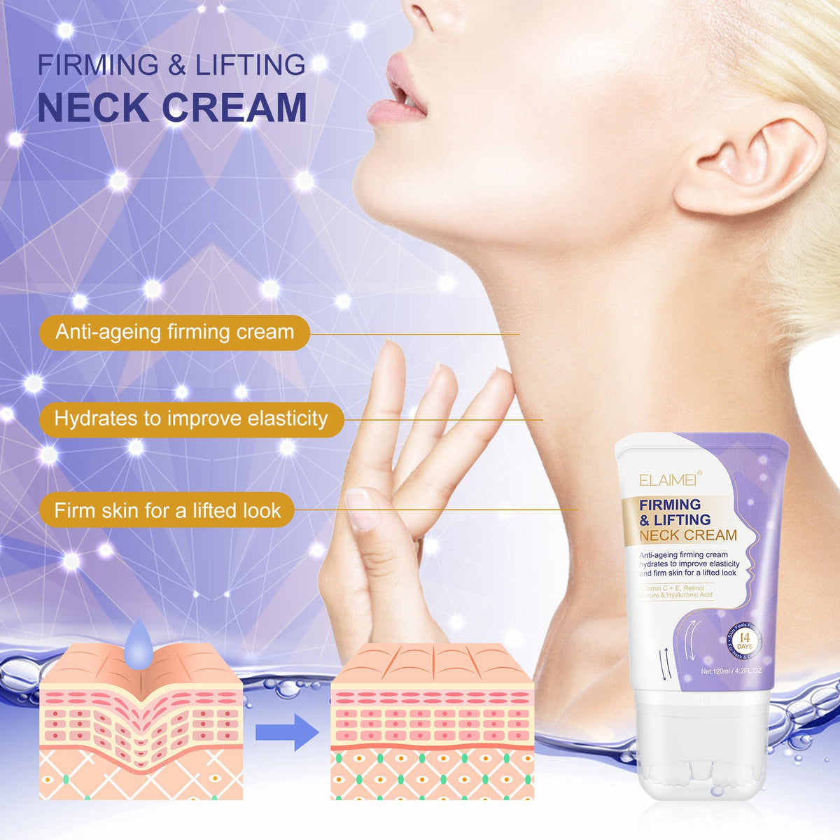 Elaimei Neck Cream Neckline Cream Smooth Anti Aging Moisturizing Brightening Cream Beauty Firming Skin Care