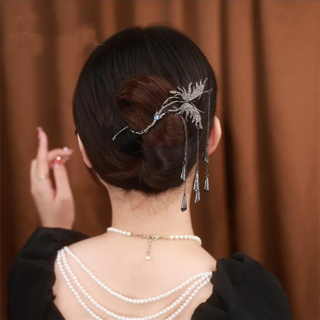 Copper Alloy Hair Ornament Zircon Butterfly Tassel Hairpin