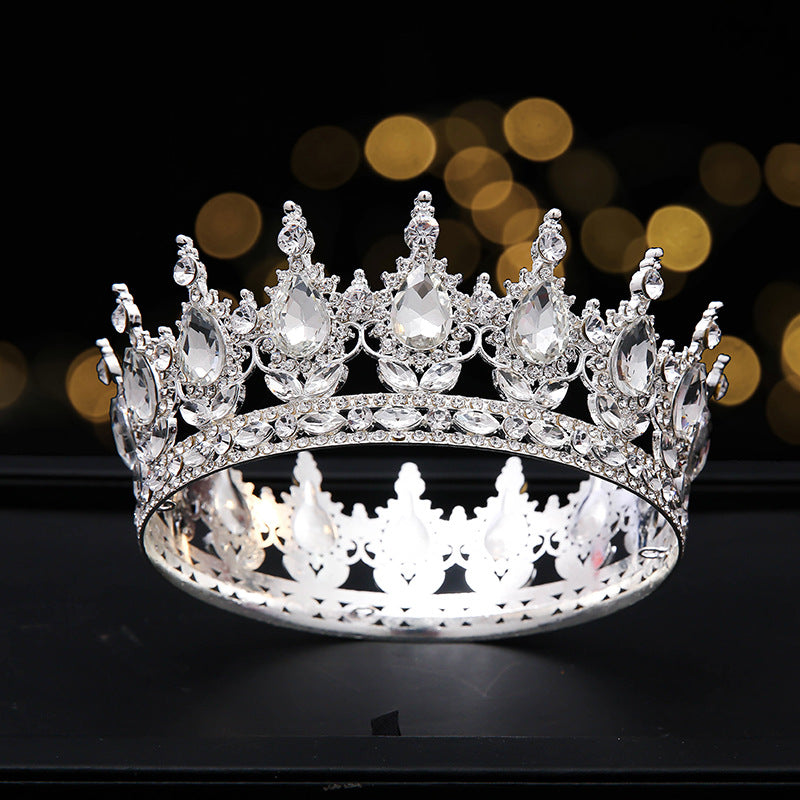 Golden Full Round Crown Red Crystal Beauty Pageant