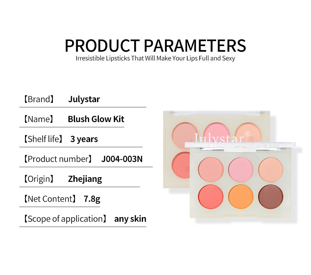 Julystar Beauty Matte Rouge Blush Nourishing Three-dimensional Eye Shadow Six-color Integrated