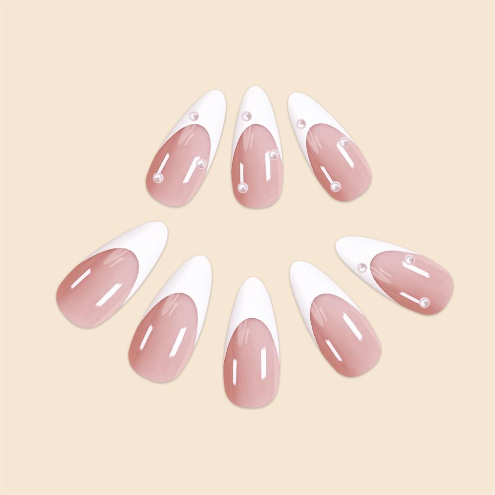 Mid-length French White Edge Pearl Nail Beauty Patch Removable