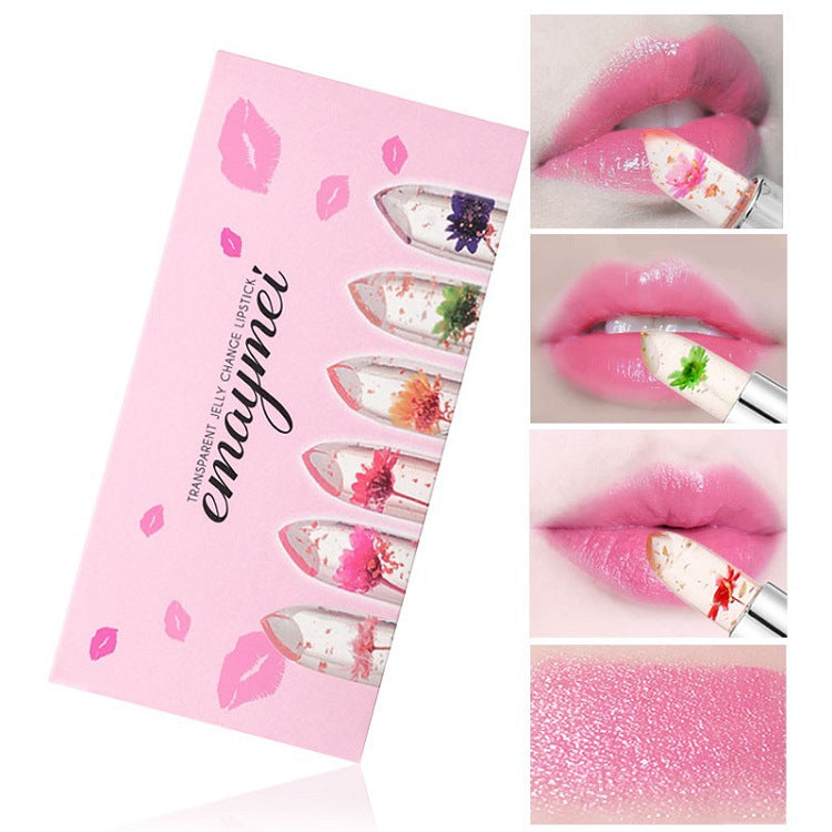 Emaymei Jelly Flower Lipstick Color Changing Lip Gloss Moistening Temperature Crystal Pomade Transparent Lip Color Balm Makeup Cosm