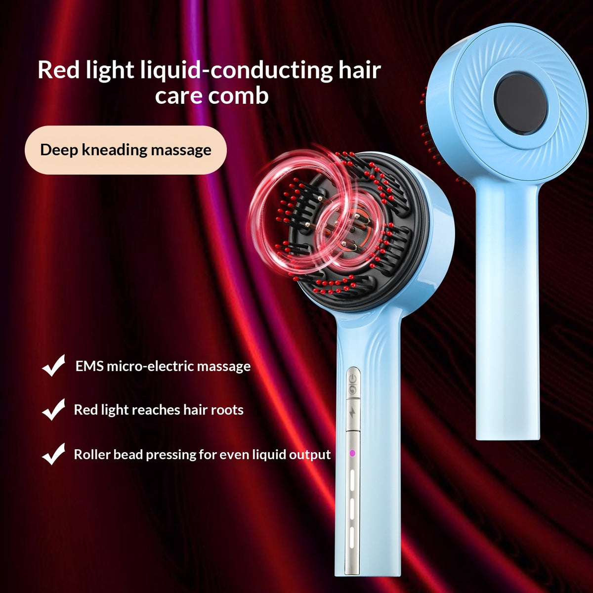 Hair Growth Comb Scalp Drug Delivery Massager With Red And Blue Light For Hair Care Prevention And Hair Care