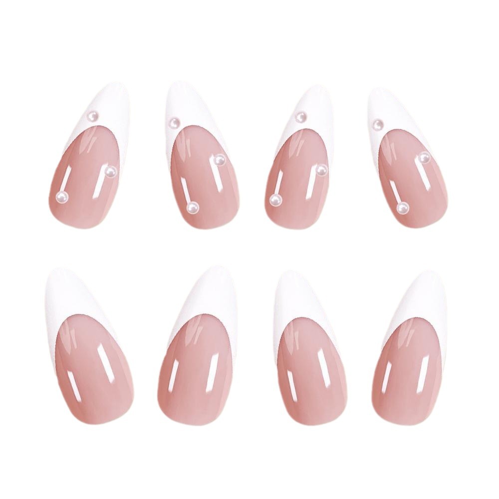 Mid-length French White Edge Pearl Nail Beauty Patch Removable