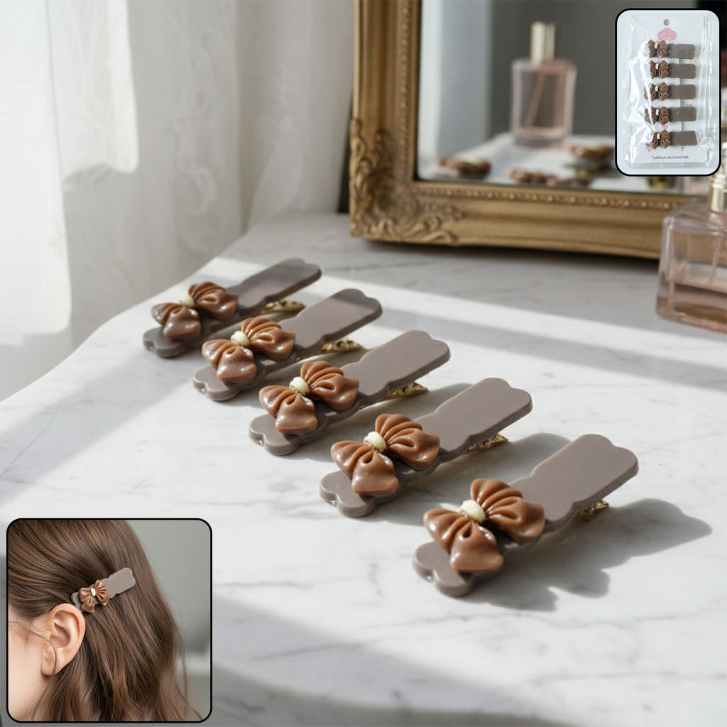 Elegant Bow Design Decorative Hair Clip Set (5 Pc)