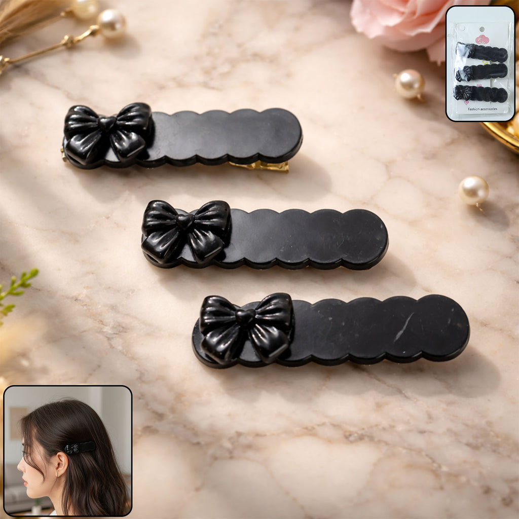 Elegant Black Bow Decorative Hair Clips (3 Pc)