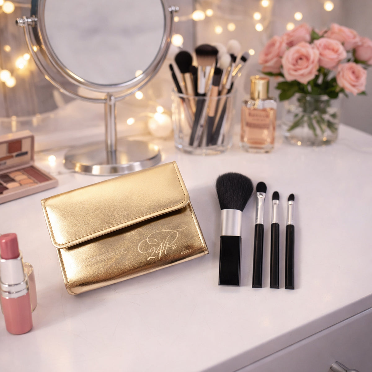 4 In 1 Professional Makeup Brush Set With Premium Storage Pouch (1 Pc)