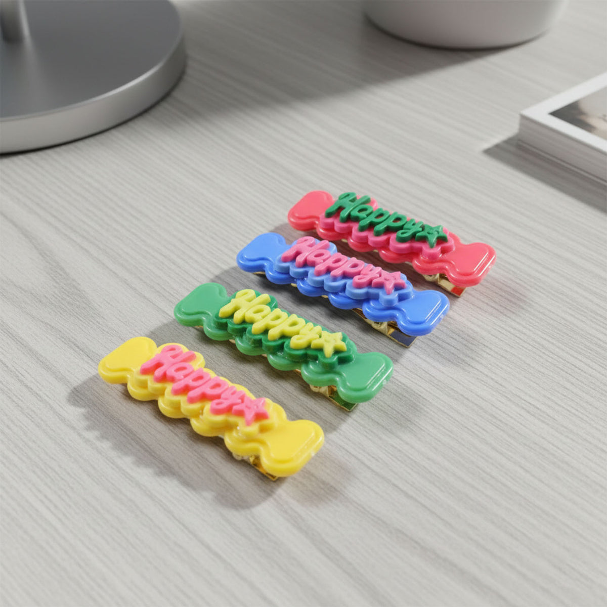 Cute Happy Bone-shaped Snap Hair Clips Set (4 Pc)