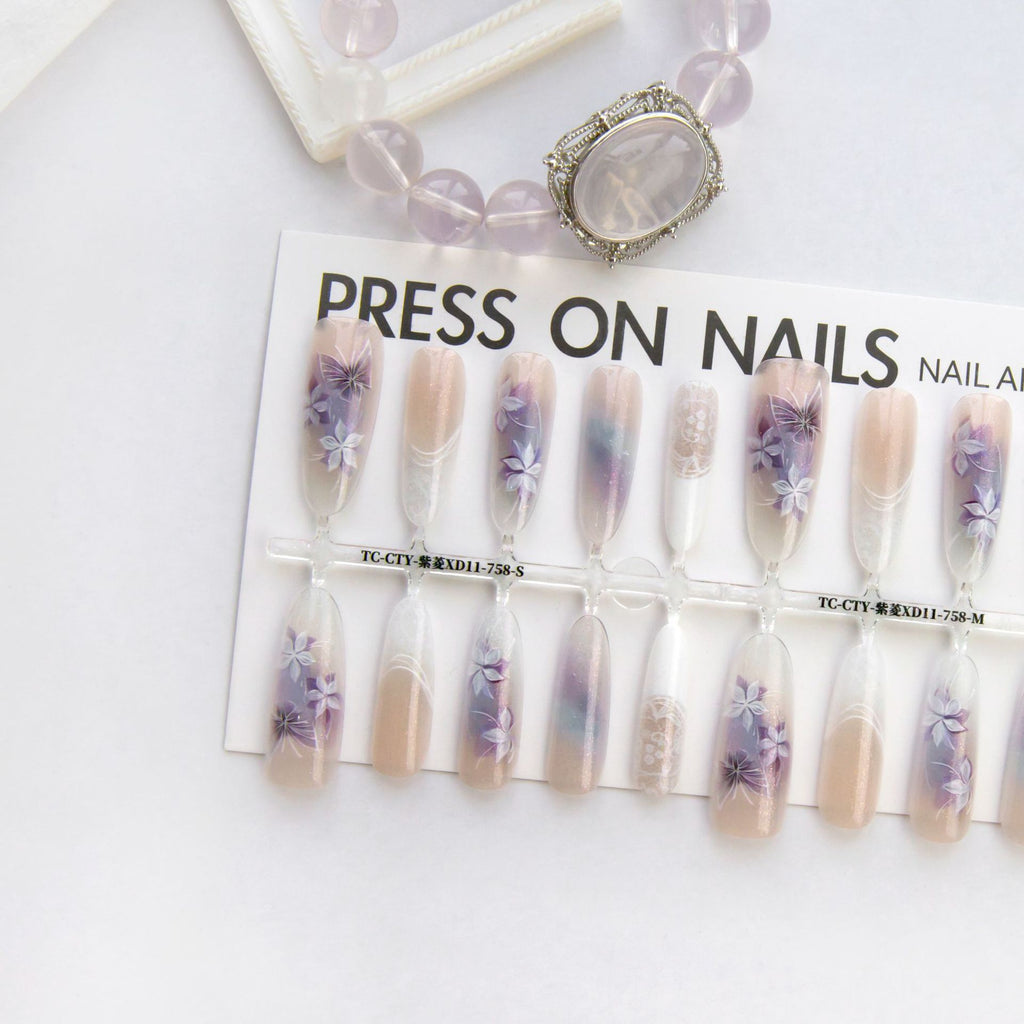 Press On Nails Chinese Style Traditional Butterfly Oval Almond Prefabricated Nail Art