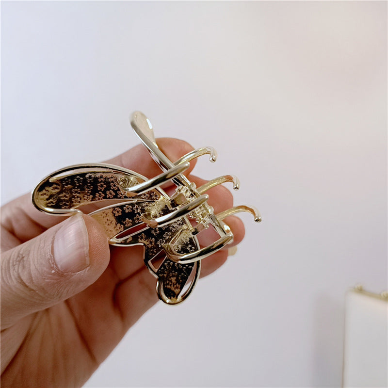 Fashion Design Pleated Black And White Checkerboard Butterfly Hair Clip