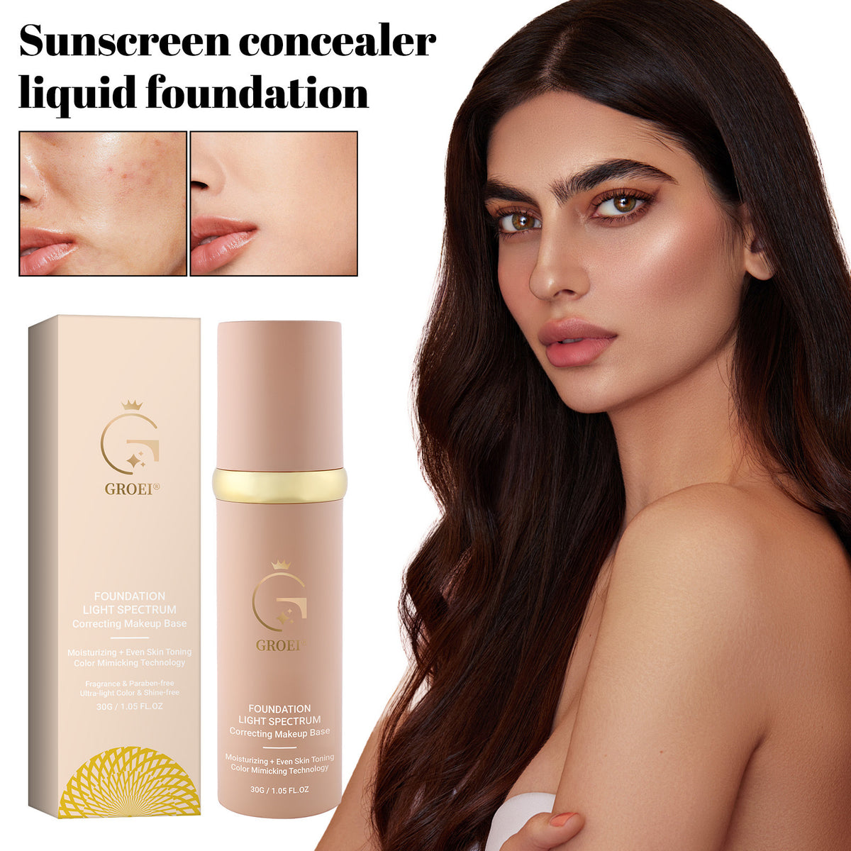 Groei Concealer And Moisturizer Nourishing Waterproof And Durable Smear-proof Makeup Non-stuck Powder Foundation