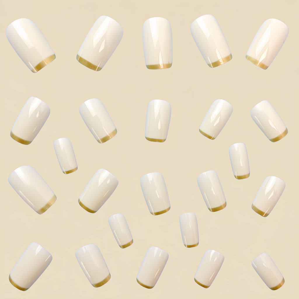 Mid-length European Square Nail Art Patch White French Golden Edge