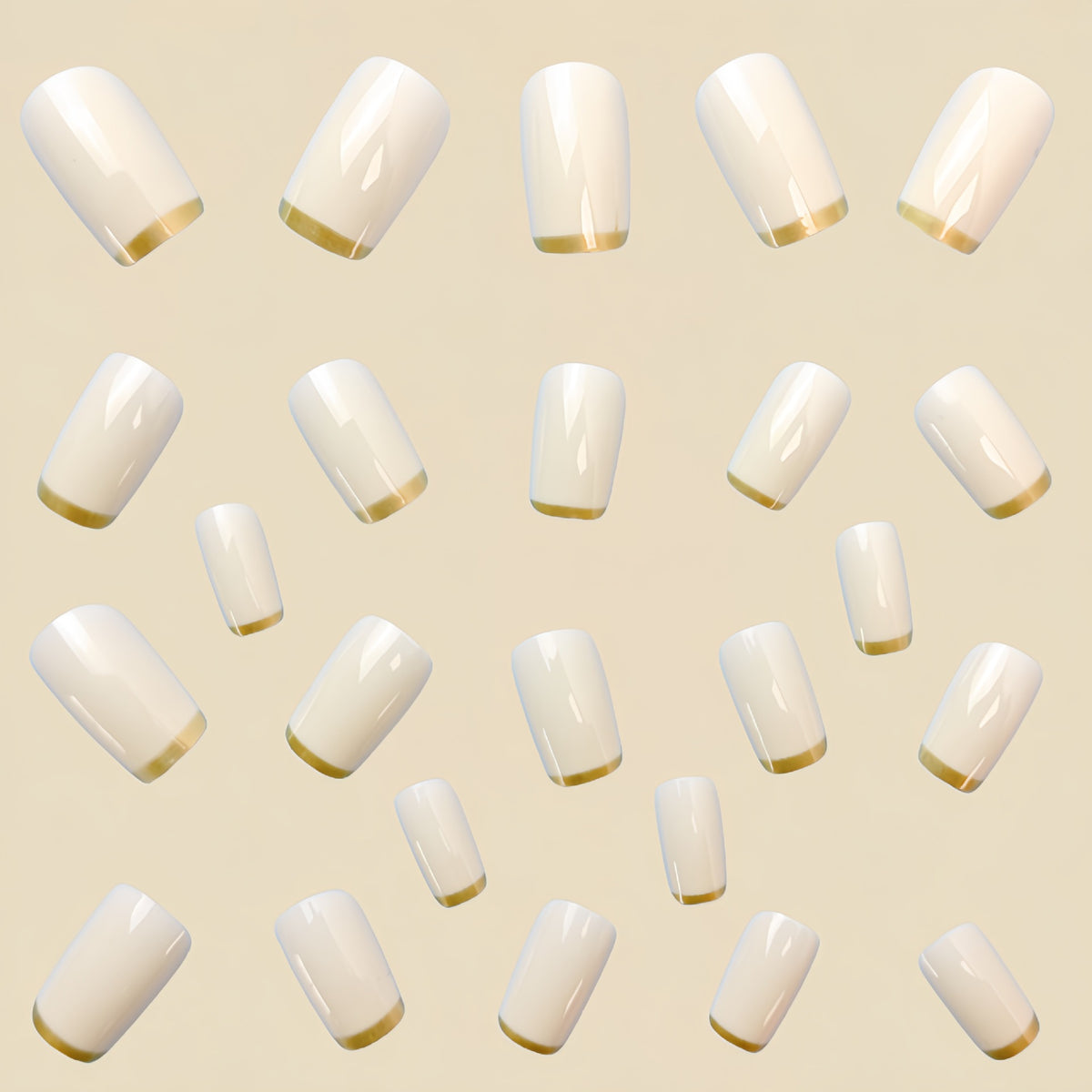 Mid-length European Square Nail Art Patch White French Golden Edge