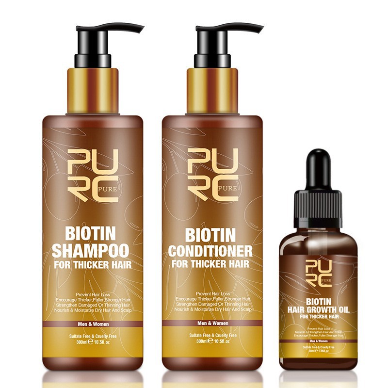 PURE Hair Care Ginger Biotin Three-piece Shampoo Conditioner Nourishing Dry And Frizz Essential Oil