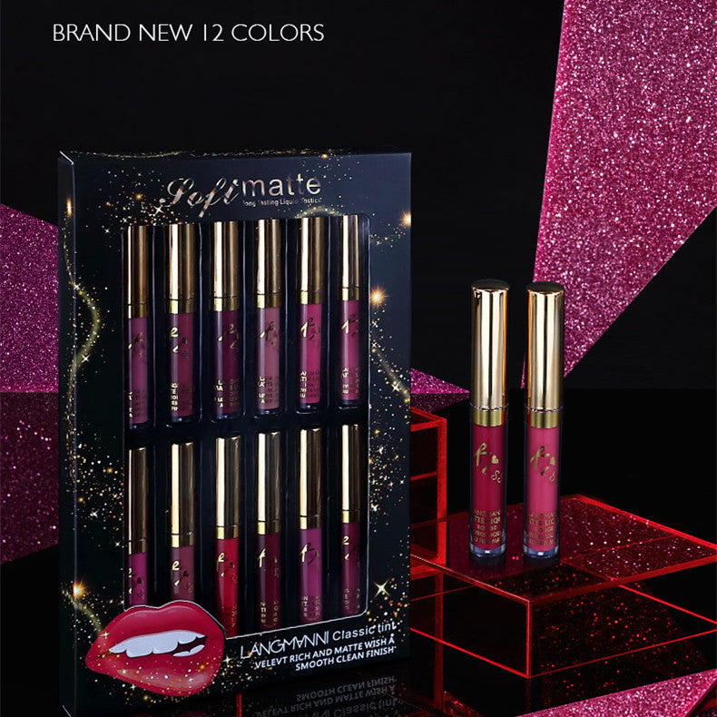 Langmanni 12 Colors Matte Lip Gloss Set Matte Lasting Matte Lip Gloss Gift Box