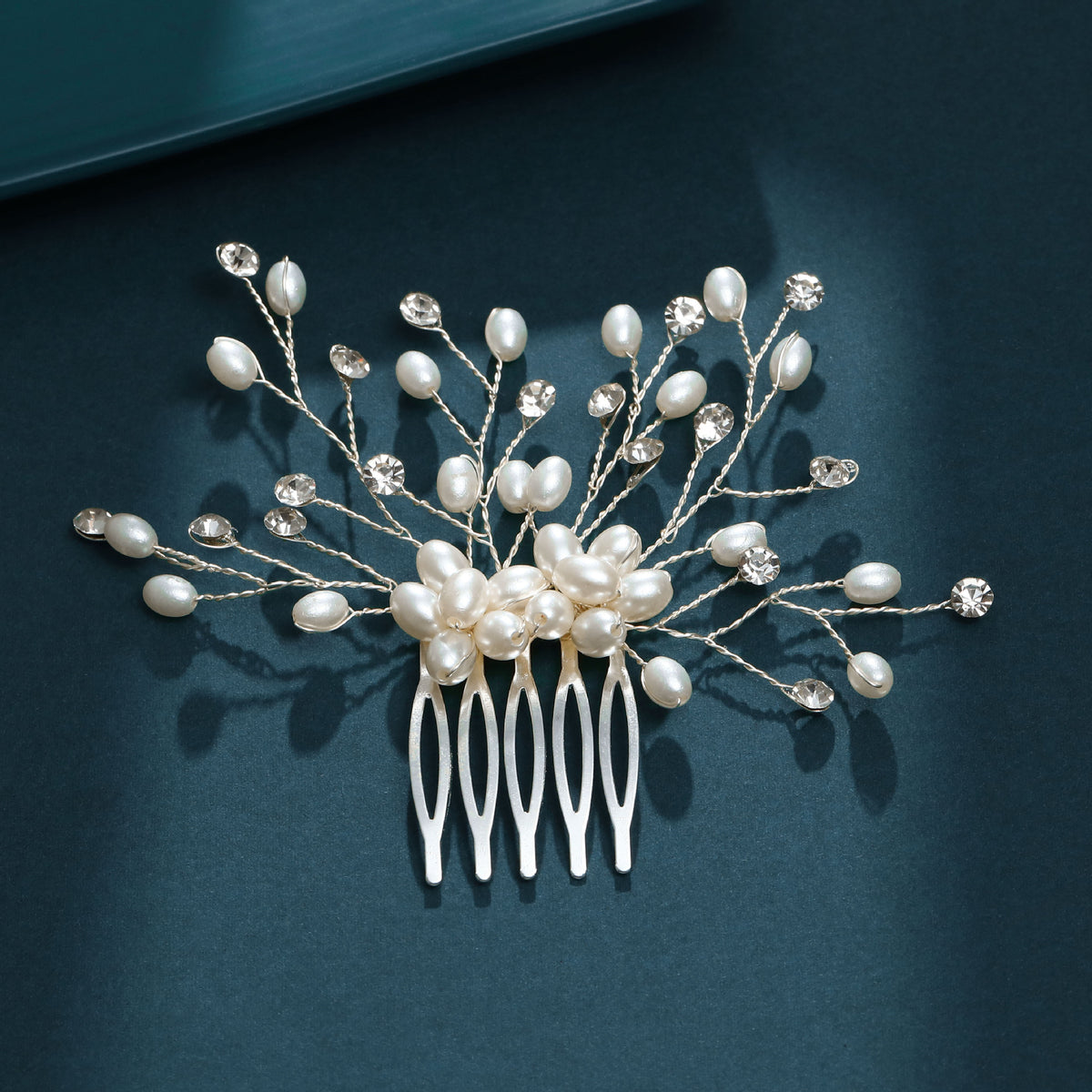 Elegant Floral Leaf Pearl And Rhinestone Hair Comb For Weddings