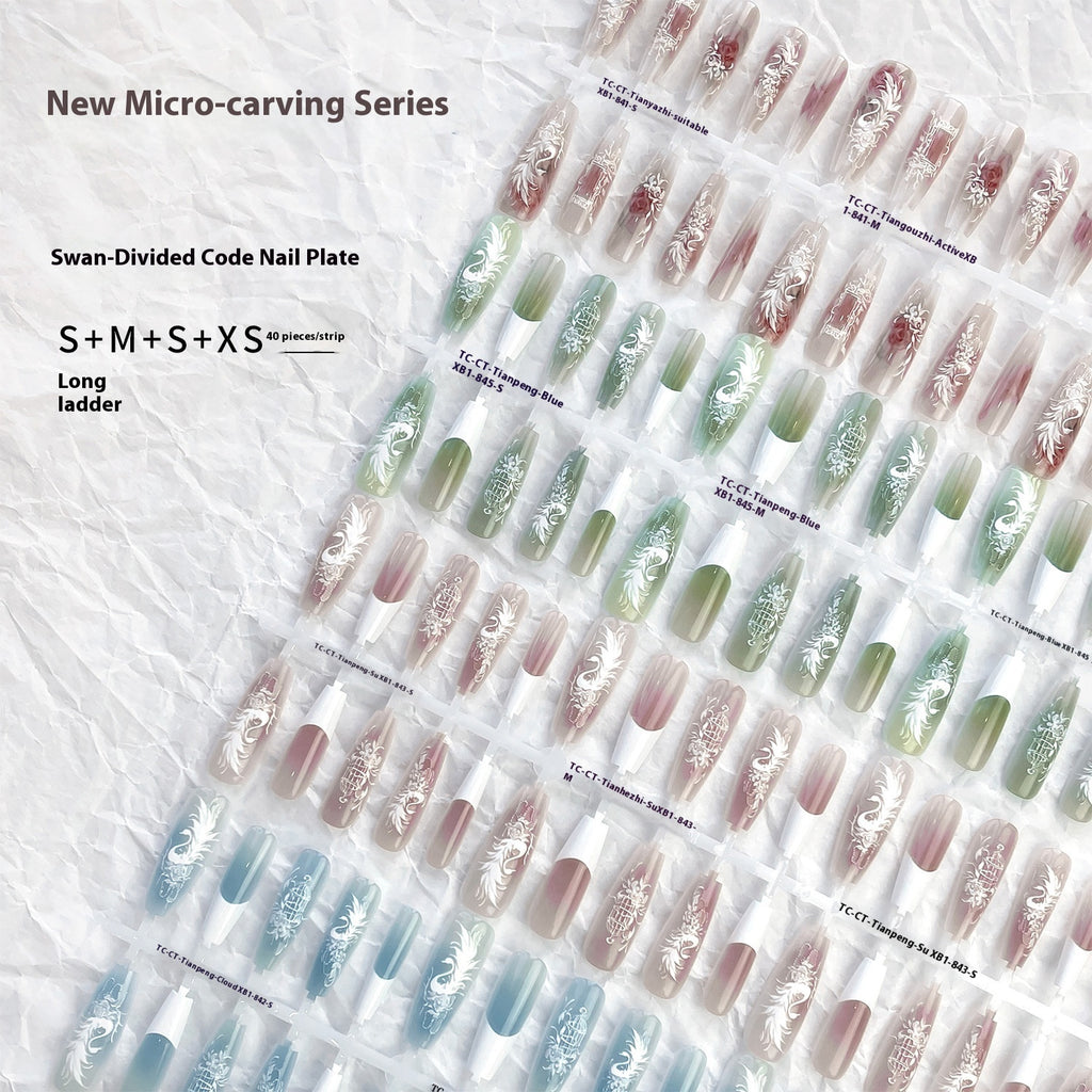 Press On Nails New Chinese Style Antique Swan Comfort Embroidery Wear Nail Tip