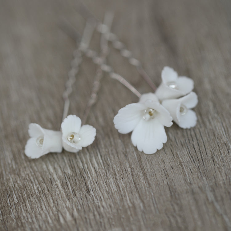 Bridal Hair Accessories Ceramic White Flower Hairpin