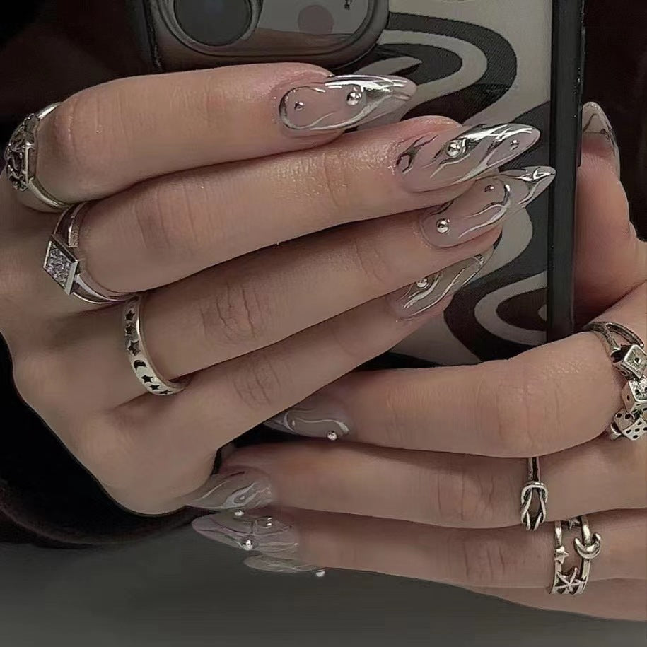Flame Rivet Mid-length Pointed Detachable Finished Nail Beauty