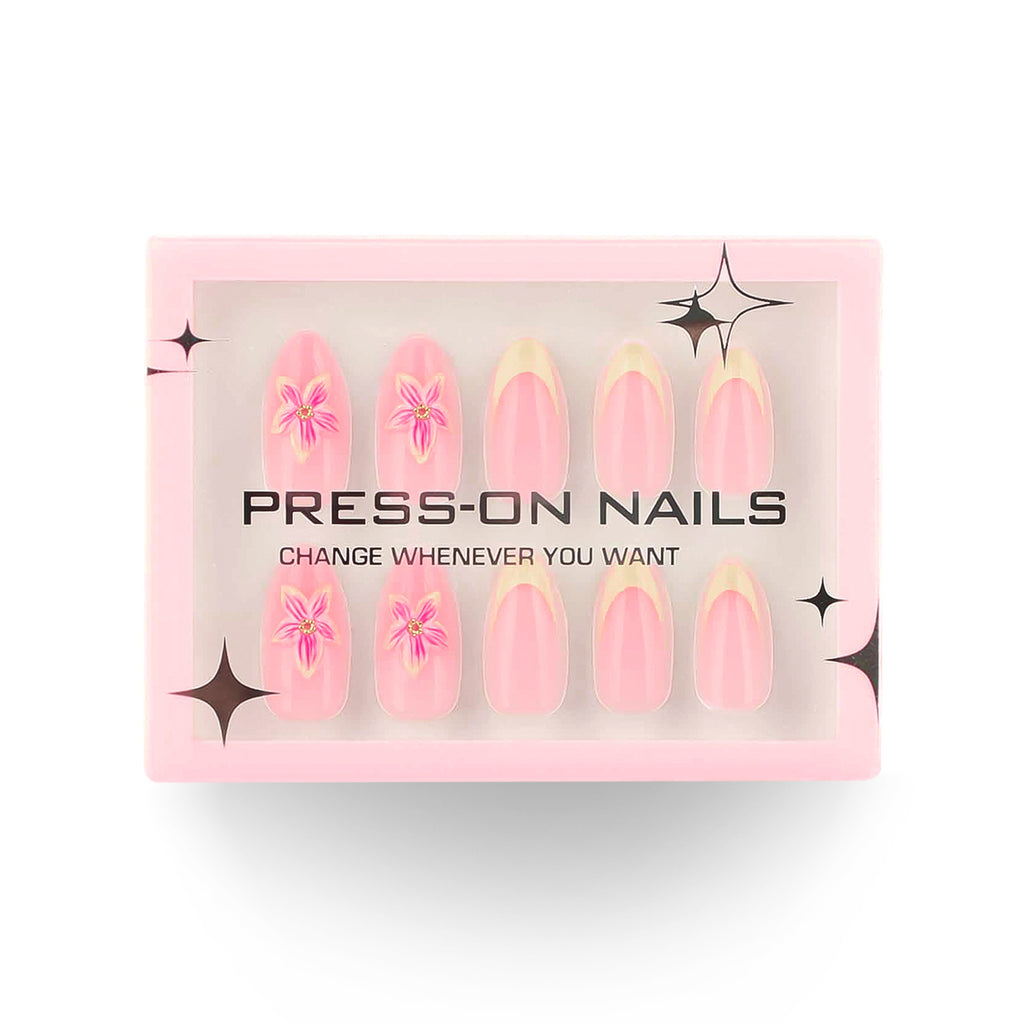 Press On Nails Three-dimensional Flower Manicure Nail Shaped Piece French Yellow