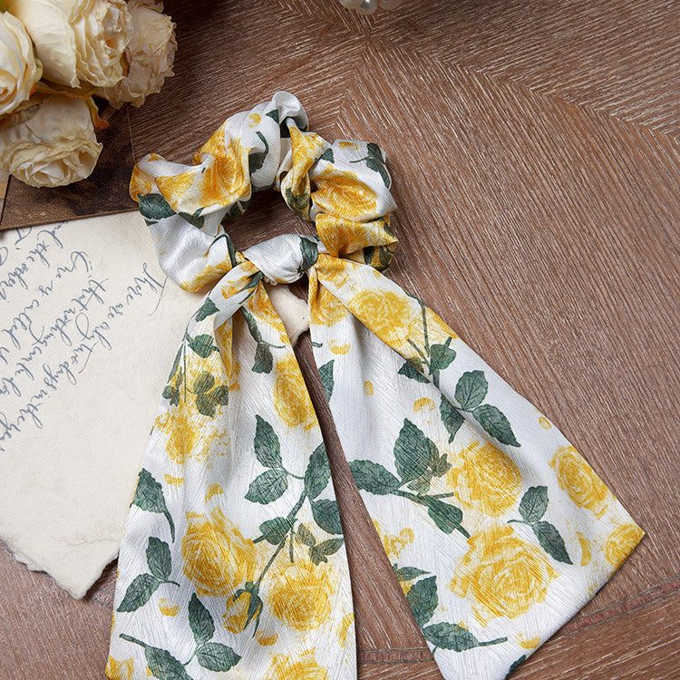 Yellow Rose Ribbon Large Intestine Hair Ring Female High Sense