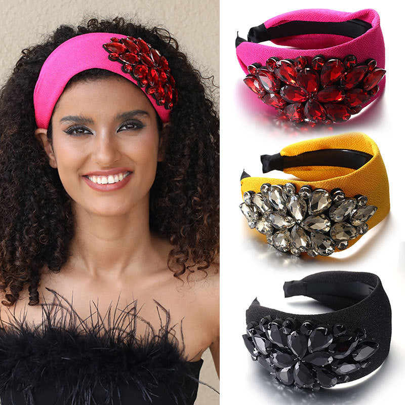 Design Solid Color Diamond-laid Headband Wide Edge Toothed Non-slip Face Wash Hair Band Headwear For Women