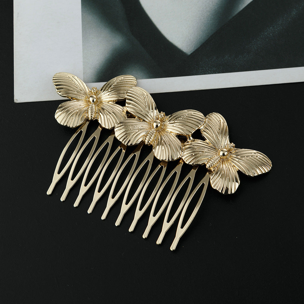 Golden Leaf Butterfly Vintage Alloy Hair Comb