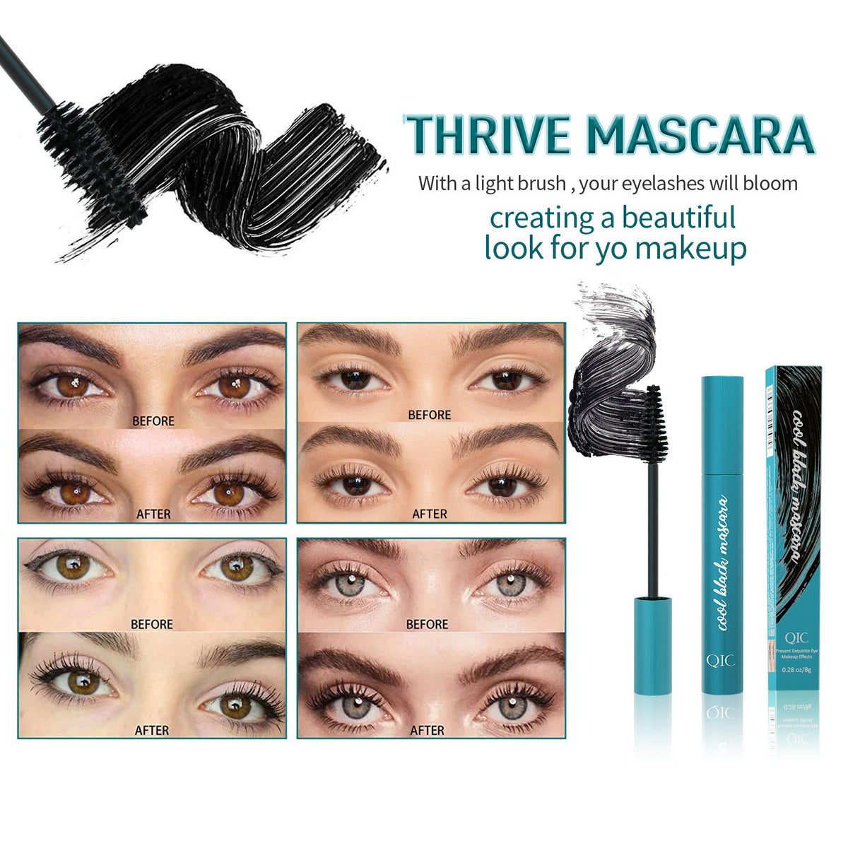 QIC Mascara Waterproof Not Smudge