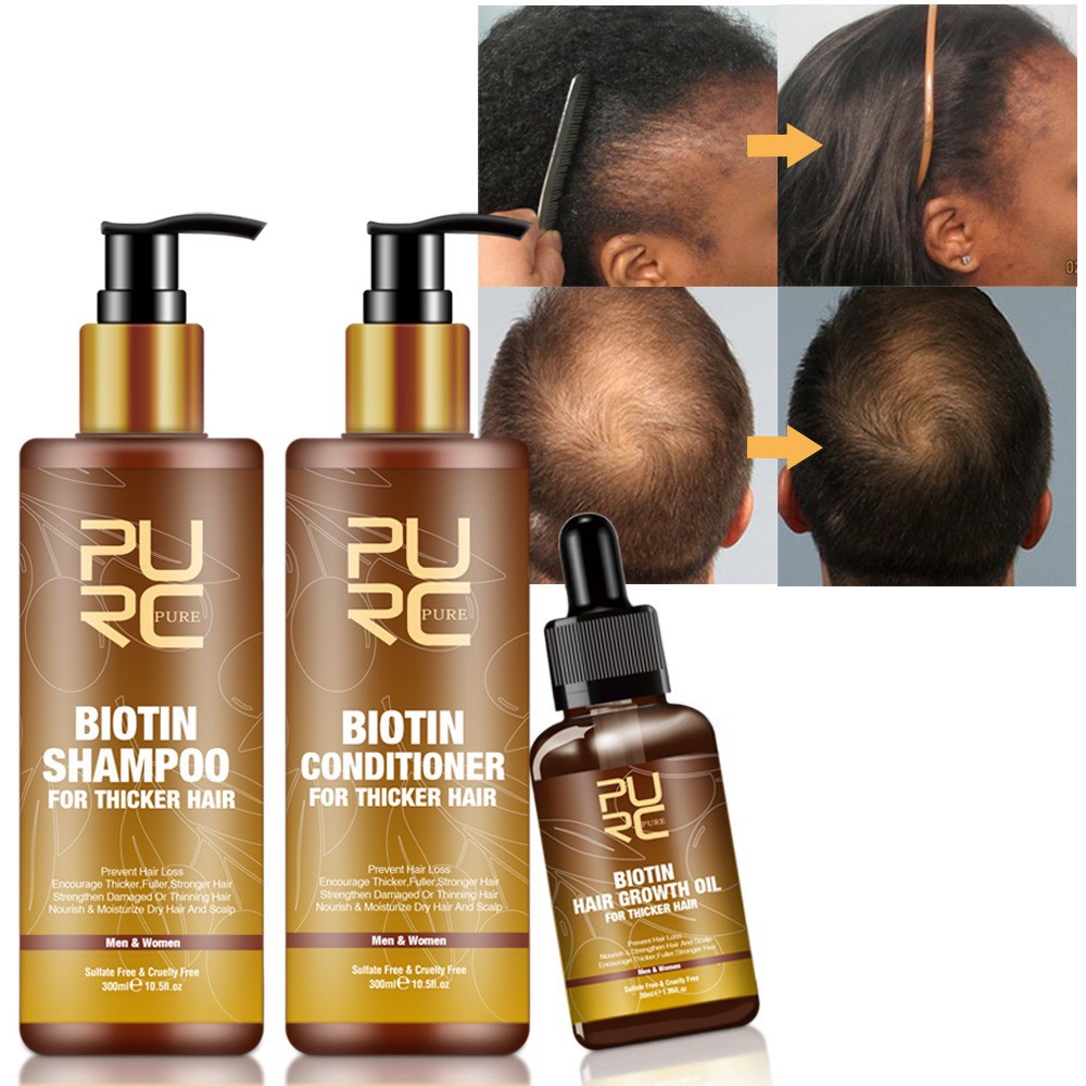 PURE Hair Care Ginger Biotin Three-piece Shampoo Conditioner Nourishing Dry And Frizz Essential Oil
