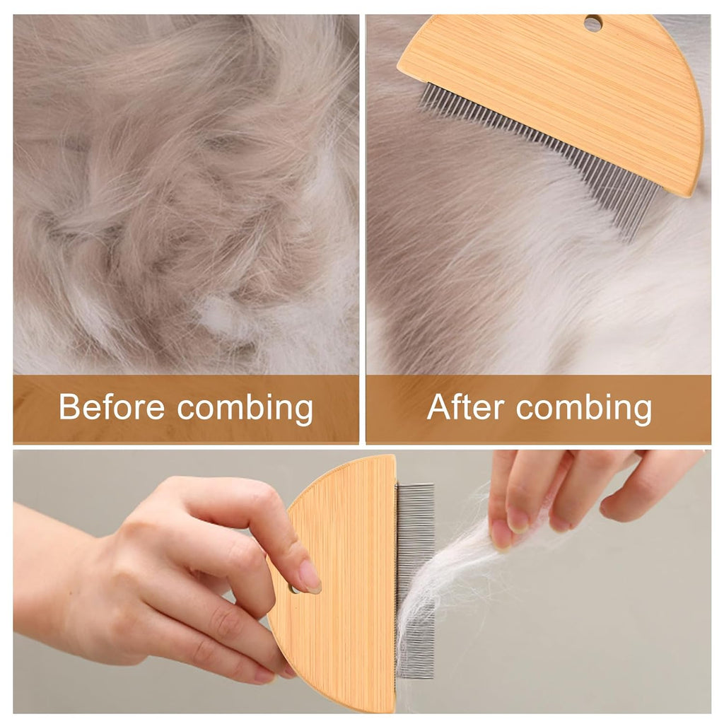 Flea Comb For Cats Wooden Cat Comb Pet Comb With Rounded-Tip Teeth Tangles And Loose Fur Grooming Comb Tool For Cats Dogs And Rabbits Tangled Hair