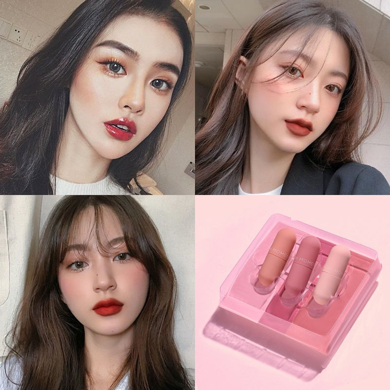 Flash Moment Mini Capsule Lip Lacquer Mirror Matte Velvet Three Series Lip Lacquer Suit Color Rendering Moisturizing No Stain On Cup