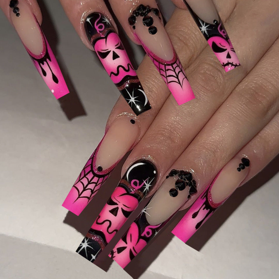Z-123 Rose Pumpkin Long T Fake Nail Tip Halloween Cool