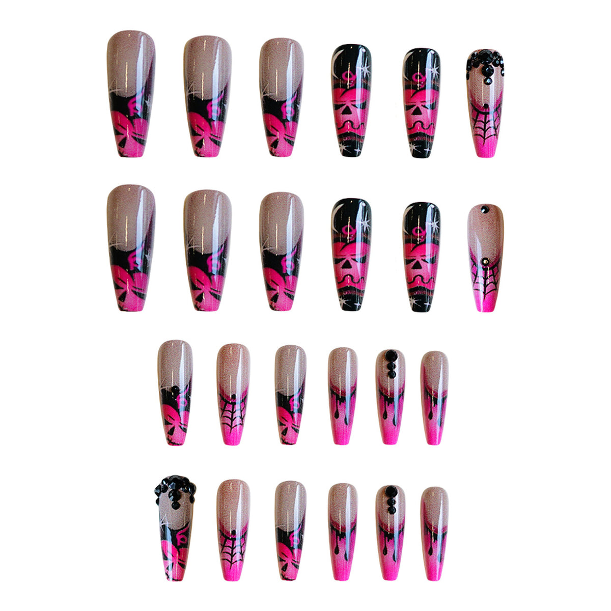 Z-123 Rose Pumpkin Long T Fake Nail Tip Halloween Cool