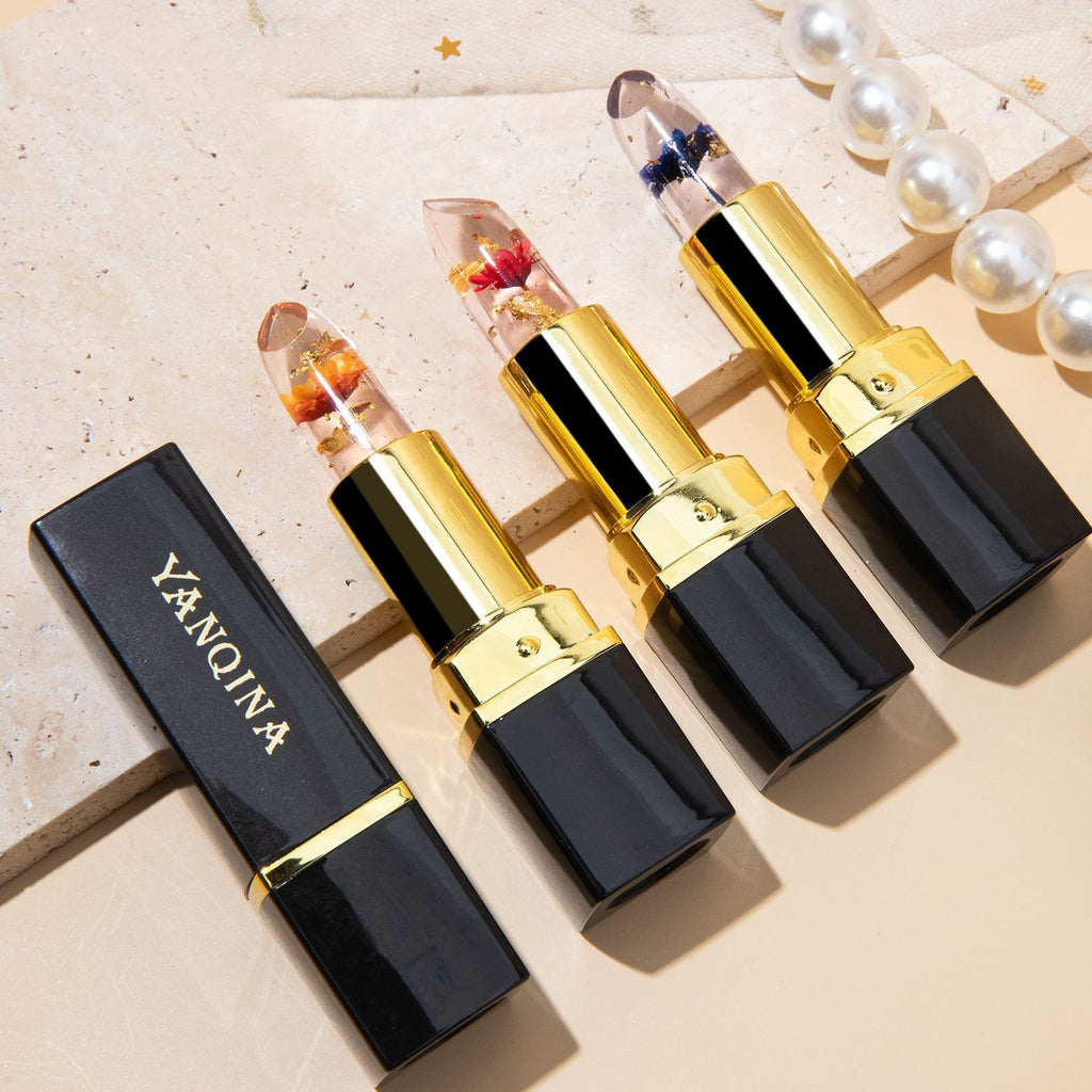 Yanqina Petal Flower Color Changing No Stain On Cup Temperature Change Lipstick Three-color Jelly Lipstick