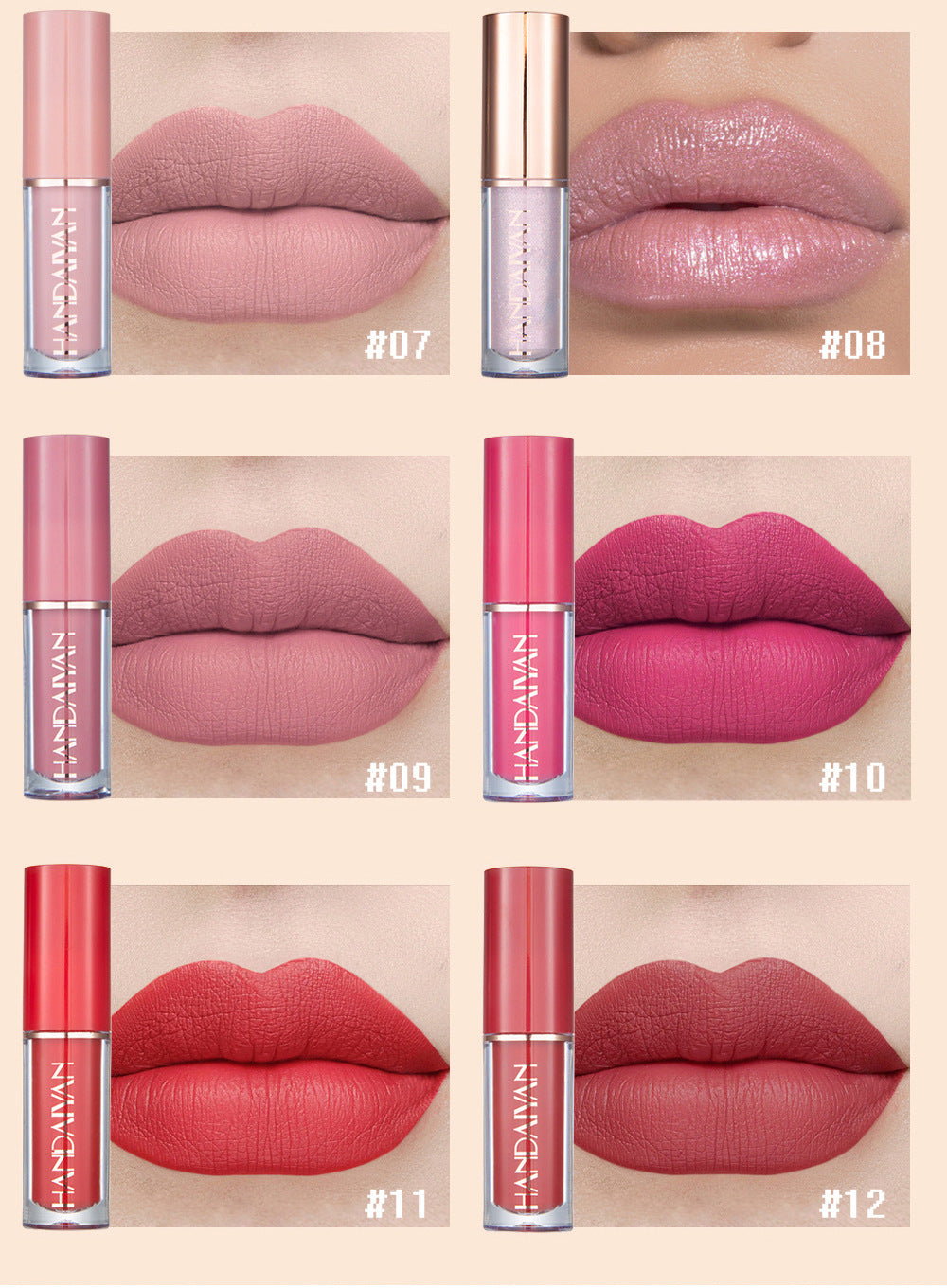Handaiyan 12 Color Book Lip Gloss Liquid Lipstick Authentic Suit