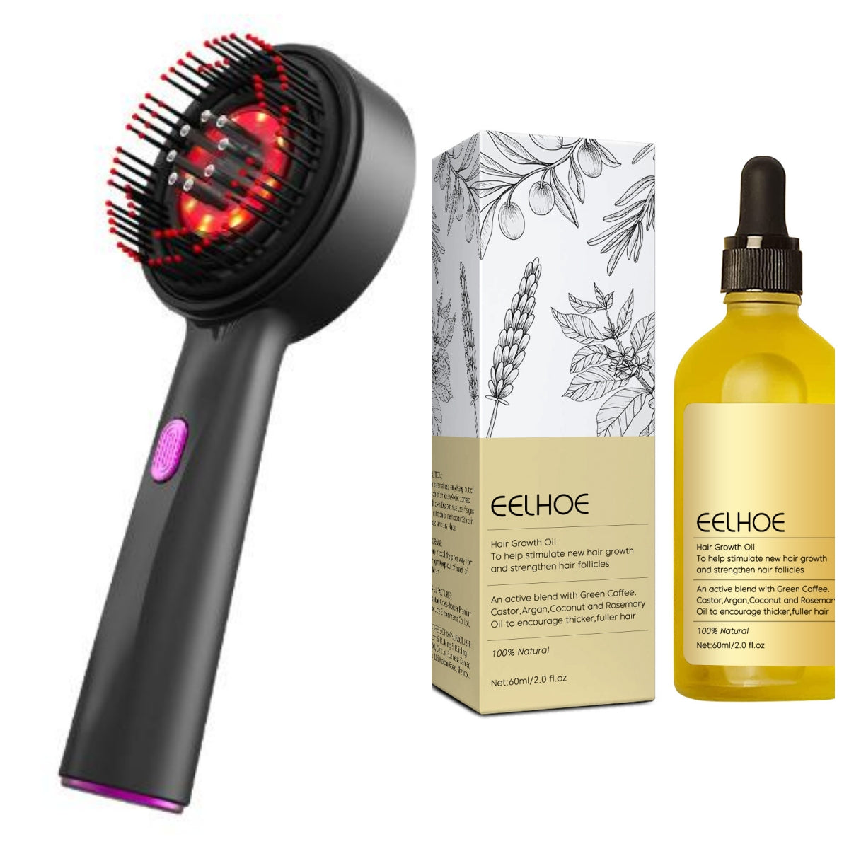 Electric Massage Comb Red Light Anti-slip Hair Care Multi-functional Massage Comb + Lanmay Essential Oil