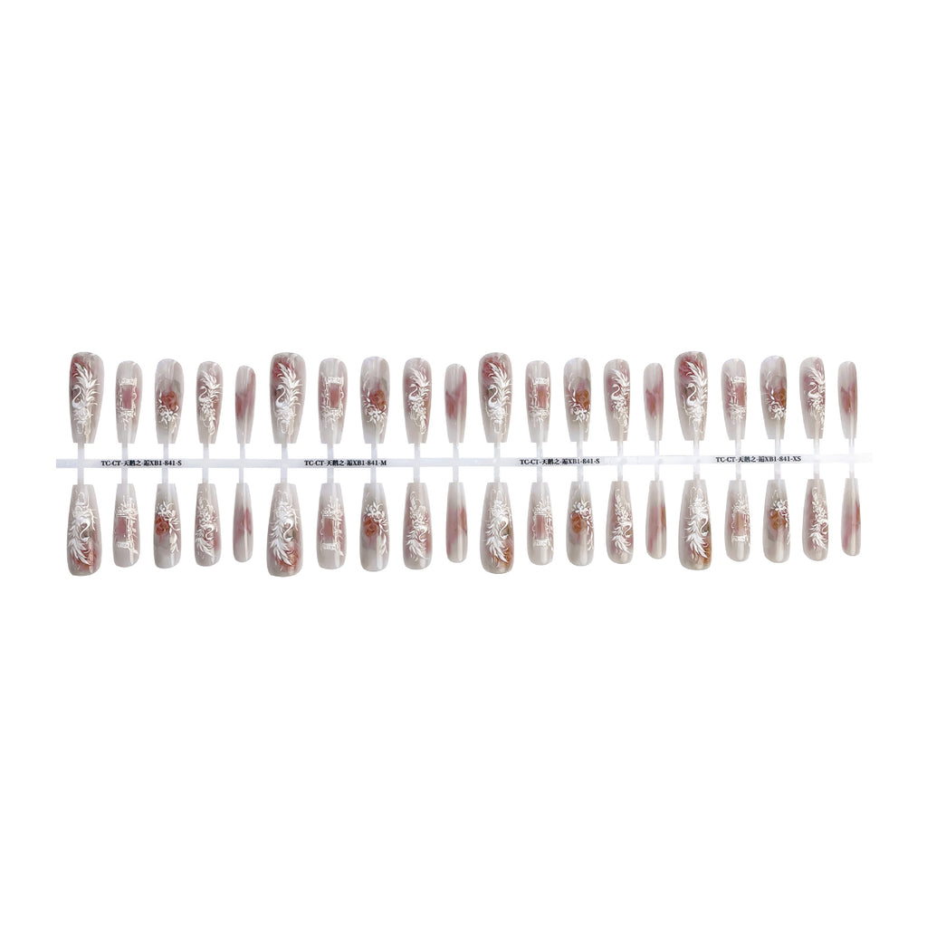 Press On Nails New Chinese Style Antique Swan Comfort Embroidery Wear Nail Tip