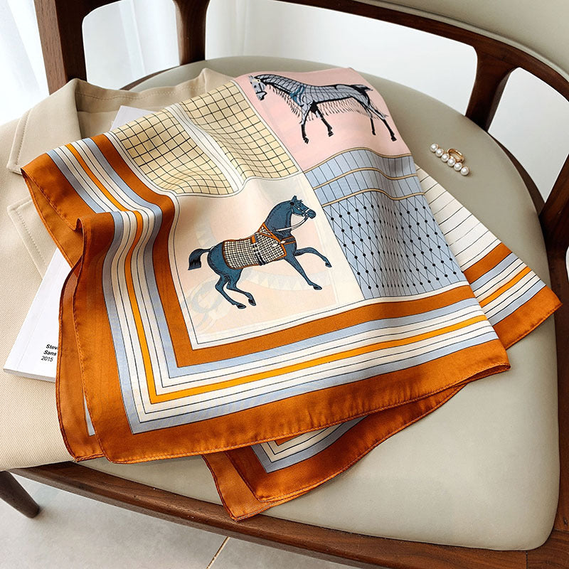 Spring And Summer New Silk-like Korean-style Printed Skin Markf Square Skin Markf Decorative Collarbone Skin Markf Hair Band Fashion Dual-use Arm Bag