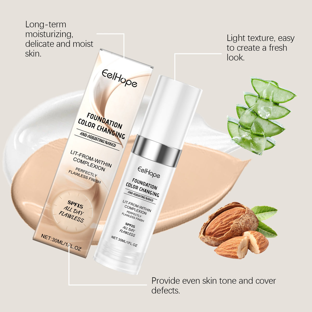 Eelhope Temperature Change Concealing Foundation Natural Moisturizing
