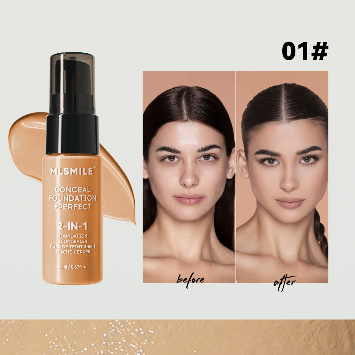 MLSmile Long Lasting Smear-proof Makeup Waterproof Sweat-proof Easy To Push Open Oil Control Concealing Foundation