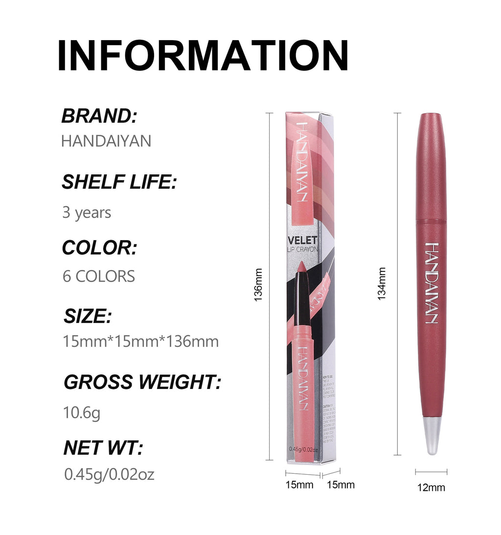 Handaiyan Makeup Matte Lip Liner 6 Colors Discoloration Resistant